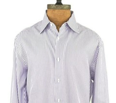 BRIONI White Purple Stripe Cotton Button Up Long Sleeve Shirt - $100.97