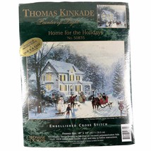 Thomas Kinkade Home for the Holidays Embellished Cross Stitch Kit Vtg New - £17.54 GBP