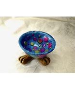 Ring Bowl Footed Trinket DishDotted  Handmade Polymer Clay Fantasy  Mult... - £14.34 GBP