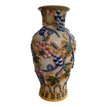 Glazed Pottery Embossed Leaves &amp; Grapes Design Vase 14”H - £23.64 GBP
