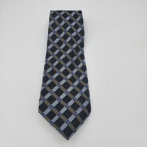 Paul Dione Mens Necktie Tie Grey Black Blue Geometric Thick Silk 57.5 By 4 Inch - £11.84 GBP