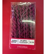 Holiday Time Ornaments Set Of 12 Glitter Pink Twisted Icicles Christmas ... - $14.99