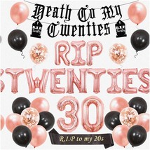 Twenties Farewell Fiesta - Black &amp; Rose Gold Birthday Bash Kit: Balloon Garland, - £52.17 GBP