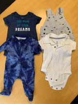 Carters Newborn Boy One Piece-Lot Of 4 White/Grey/Blue Fish Euc - £4.11 GBP