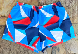 VTG Hawaiian Geometric Print Beach Trunks Shorts-Mens Large Short Shorts - £29.43 GBP