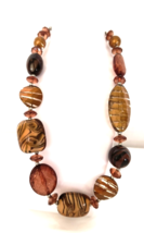 Chunky Statement Necklace Brown Tones Acrylic Beads Silver Tone Spacers - £9.83 GBP