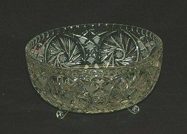 Vintage Clear Cut Crystal 3 Footed Bowl Pinwheel w Crimped Edges Unknown Maker - £63.30 GBP