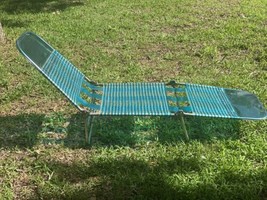Vintage Green Blue  Clear, Tri Fold Vinyl Jelly Tube, Chaise Lounge Lawn Chair - £35.11 GBP