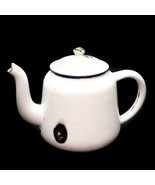 Enamel White With Blue Trim Enamelware Teapot YU-I Brand Vintage  - £19.75 GBP