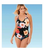 Miracle Brands Black Floral Swimsuit NWT Size 8 - £23.22 GBP