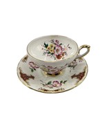 Vintage SUTHERLAND China Made in England TEA CUP &amp; SAUCER Flowers Gold Trim - $33.50