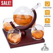 Whiskey Decanters Globe Set w/ 4 Glasses For Liquor/Scotch/Bourbon/Vodka Gifts - £71.96 GBP