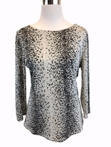 Carmen Marc Valvo Top Blouse Sz Large Grey Black Brown Animal Print No S... - $1,682.01