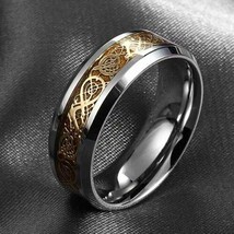 Stainless steel dragon ring; Gold plate Design in Middle Carbon Fiber SZ 8 NEW - £11.84 GBP