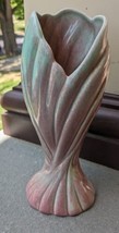 Vintage West Coast Pottery  Flower  Vase Green &amp; Pink Red Swirl Tones  - £22.71 GBP