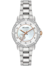 Bulova 98L232 Silver Tone White MOP Dial Heart Crystal Accent Womens Watch - £124.66 GBP