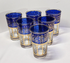 Vintage Blue with Gold Gilding Korean Juice Glasses - Set of 6 - £45.67 GBP