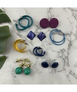 Vintage 90s Earrings Lot Jewel Tone Blue Purple Hoops Studs 8 Pairs Metal - $466.30 MXN