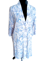 Carole Hochman one button robe with pockets blue floral cotton- large - £12.45 GBP