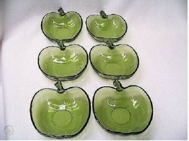 Vintage Colony Hazel-Atlas Green Glass Apple-Shaped Individual Bowls Set... - £15.75 GBP