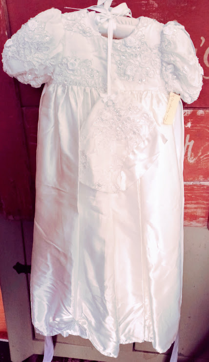 Jordan Marie Beaded, embroidered satin Gown with Under Slip and Matching Bonnet - $40.00