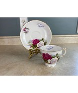 Colclough Bone China England Red &amp; White Roses Tea Cup And Saucer Set - $14.84