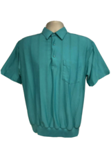 Mens Vintage Retro Striped Green Blue Pullover Shirt Large Pocket Stretch - £15.57 GBP