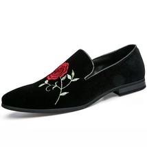 Handmade Fashion Leather Loafers 3D Rose Flower Embroidery Gentleman Luxury Shoe - £55.78 GBP