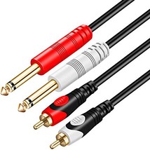 Dual 1/4 Inch 2 X 6.35Mm Ts Mono Male Jack To Dual Rca Male Audio Cable, For Pho - £24.49 GBP