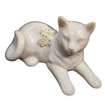 Lenox Cat Kitten Aqua Jewels Gold Bow Porcelain China Figurine 1992 Rest... - £12.29 GBP