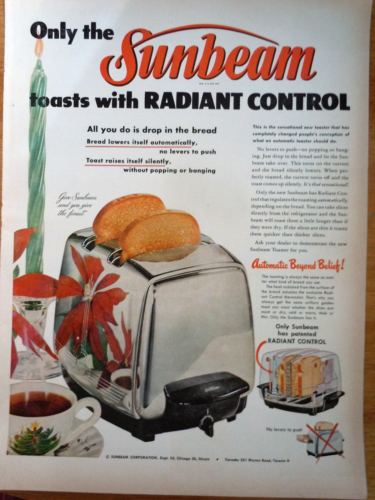 Primary image for Sunbeam Toasts With Radiant Control Magazine Advertising Print Ad Art 1952