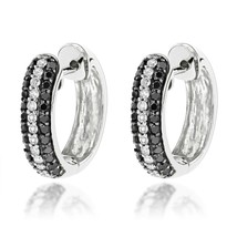 1Ct Brilliant Simulated Black White Diamond Hoop Earrings 14K white Gold Plated - £153.75 GBP