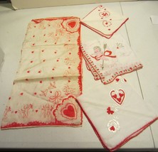 Vintage Valentine Handkerchiefs - hearts - cupid - $42.75