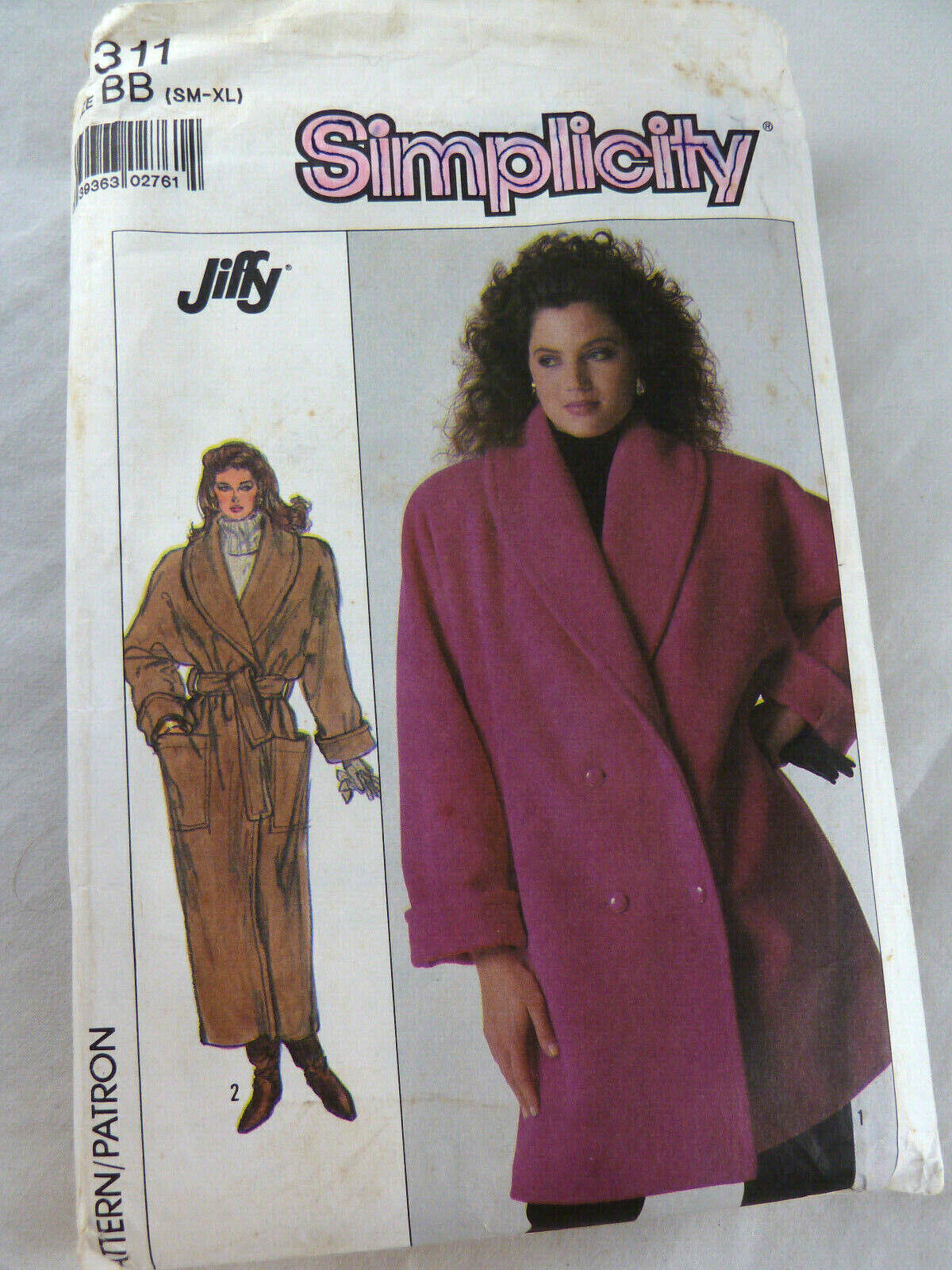Vintage Simplicity 8311 LINED Loose-fitting Coat Jacket Sz s M L XL .Uncut 1987 - $9.89