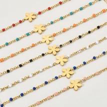 7pcs/lots Set Mixed Fashion Stainless Steel Jewelry Enamel Beaded Flowers Charm  - £27.22 GBP