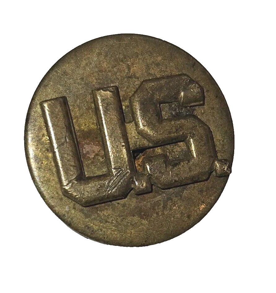 Vintage WWII US Army U.S. Round Brass Collar Button Lapel Pin with Screw Back - $7.80