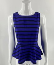 Petticoat Alley Tank Top Size Small Blue Black Striped Tie Back Peplum Womens - £9.34 GBP