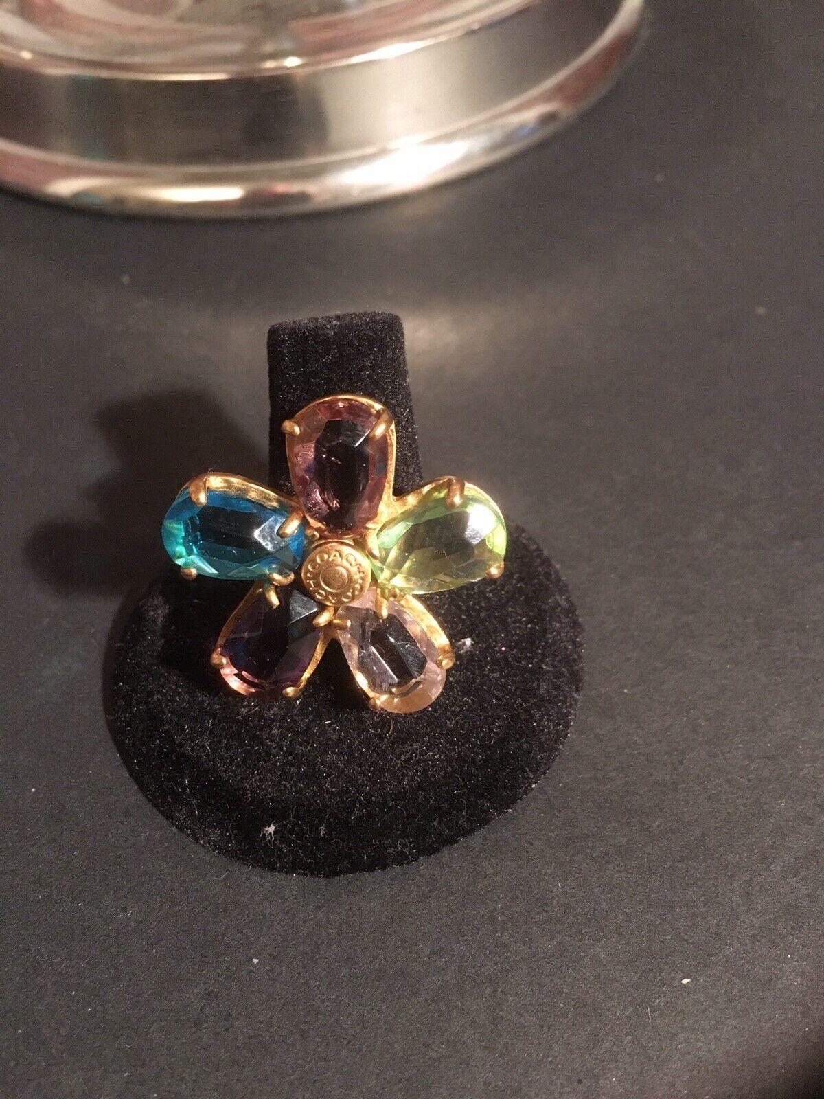 Vintage Coach Brand Pastels Flower Ring Gold Tone Size 7 - $59.00