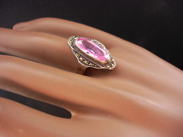 Vintage Sterling art Deco Ring / Pink topaz / Sterling marcasite pink ic... - $115.00