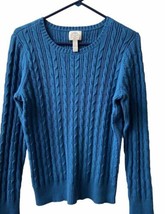 St Johns Bay  Womens Size Large Cableknit Sweater Teal Round Neck Long S... - £10.42 GBP