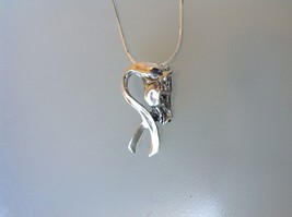 Breast Cancer Awareness Ribbon Charm with a Horse!  Sterling Silver Necklace Zim - £78.34 GBP