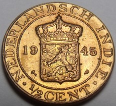 Netherlands East Indies 1945 Half Cent Unc~Last Year Ever - £10.10 GBP