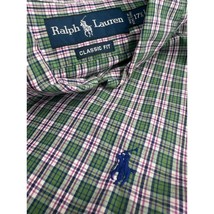 Polo Ralph Lauren Men Shirt Button Up Long Sleeve Green Pink Plaid 17.5 XL - £19.43 GBP