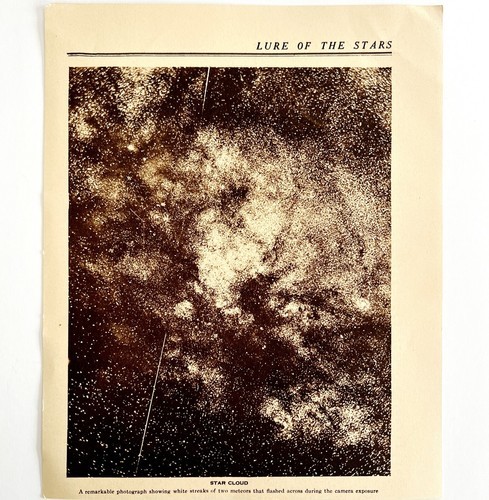 1921 Astronomy Print Star Cloud Nebula With 2 Meteors 8.5 x 6.75" Item image 2