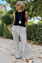 White Drawstring Striped Wide Leg Pants - $261.01 MXN