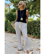White Drawstring Striped Wide Leg Pants - $256.18 MXN