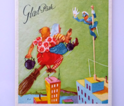 Easter Witch Postcard Fantasy Glad Pask Riding Broom Policeman Flag Pole Sweden - £40.15 GBP