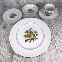 Royal Warwick &quot;SUNFLOWER&quot;  England ~ Complete Set~Plate~Saucer~Bowl~Cup ... - £13.14 GBP