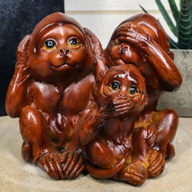 See Hear Speak No Evil Monkeys Figurine in Faux Mahogany Wood Finish Fig... - $17.99