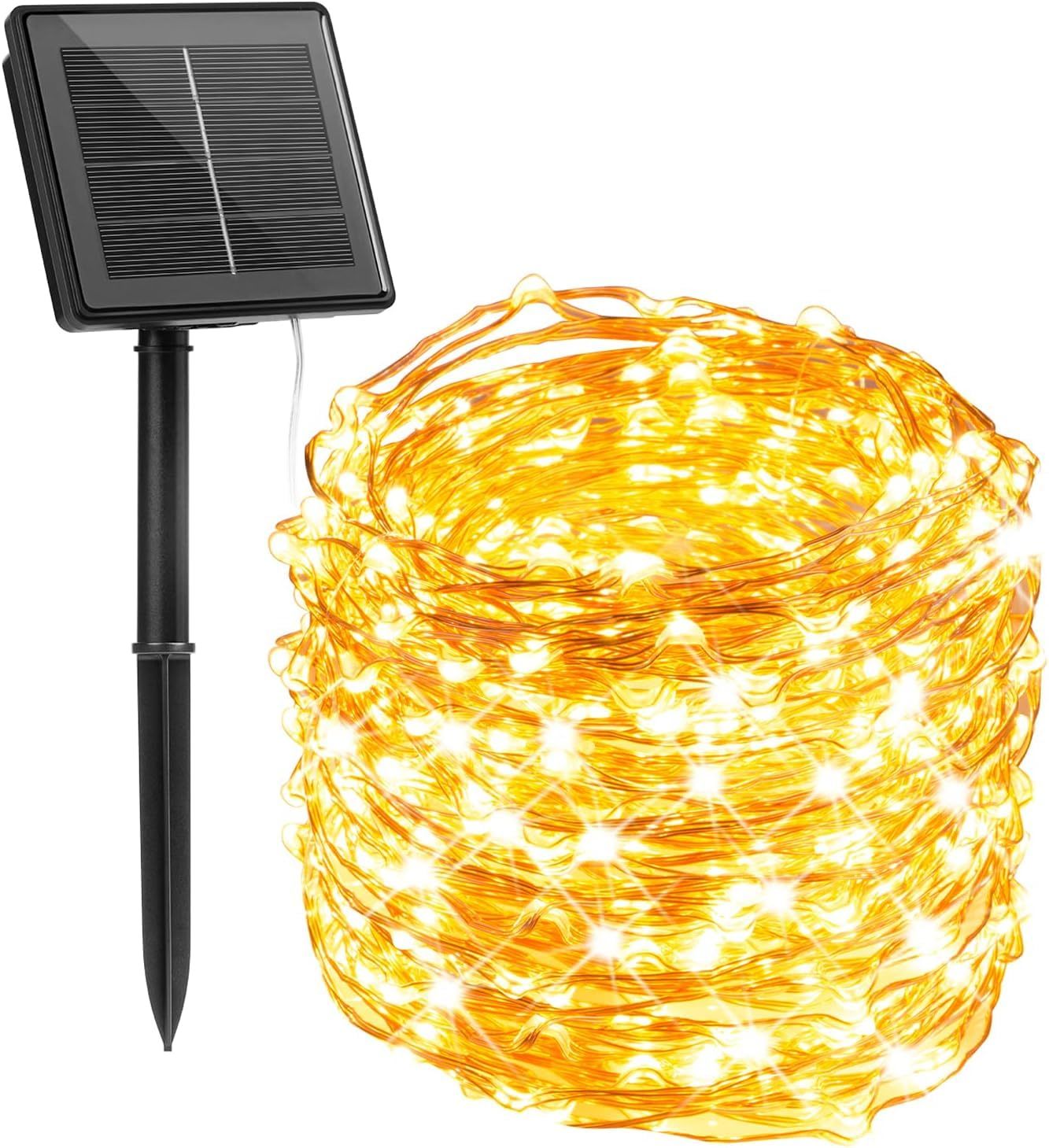 Minetom Solar String Lights for Outside, 33Ft 100 LED Outdoor Solar Fairy Light